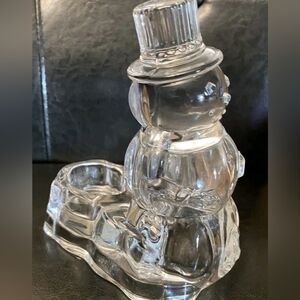Vintage Lead Crystal Snowman Votive Candle holder Christmas Decorations H 7.5"